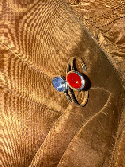 Fire & Flow Bangle – Sterling Silver with Carnelian & Sodalite